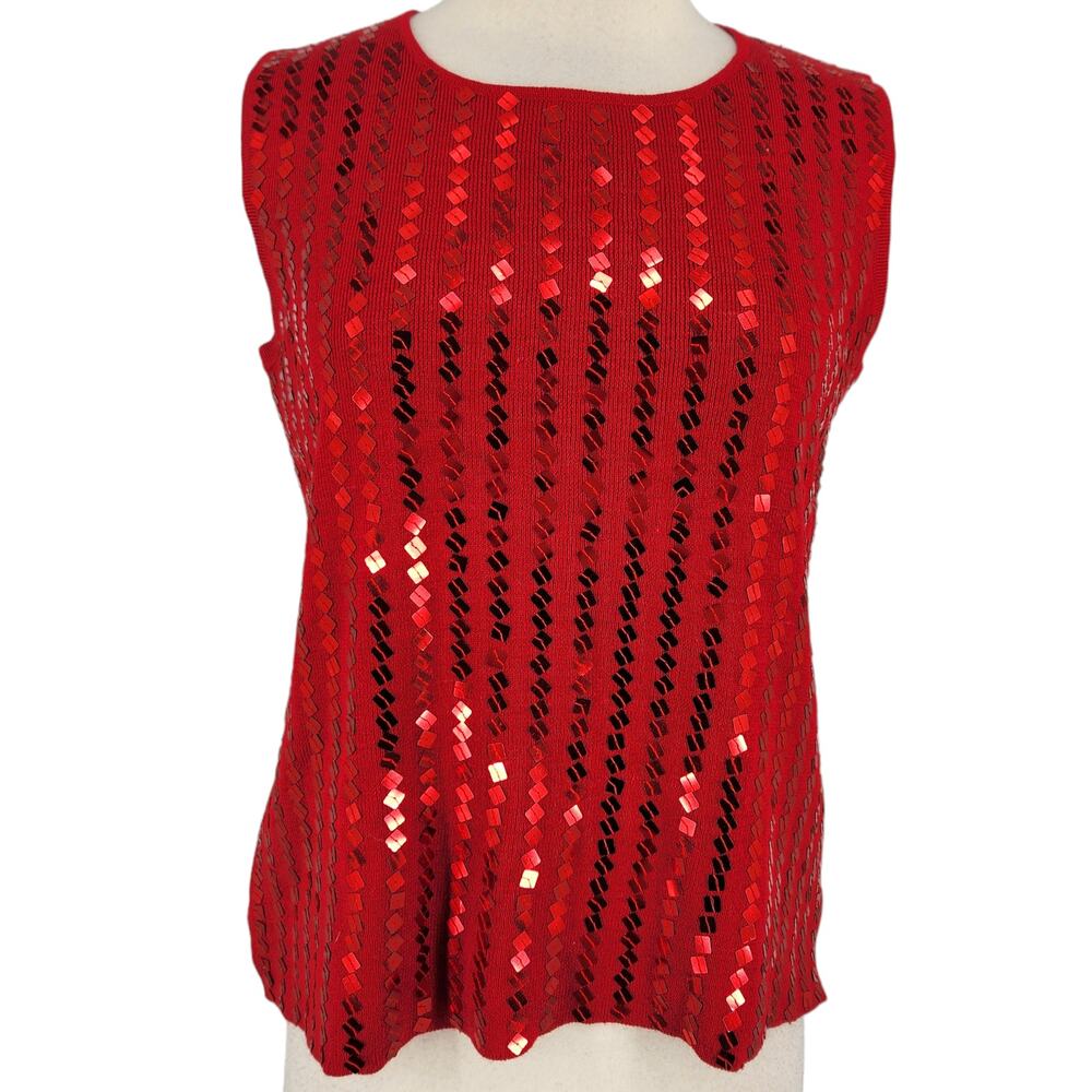 SALE 80s Vintage Victoria Jones Sequin Knit Tank Top Womens Size Small